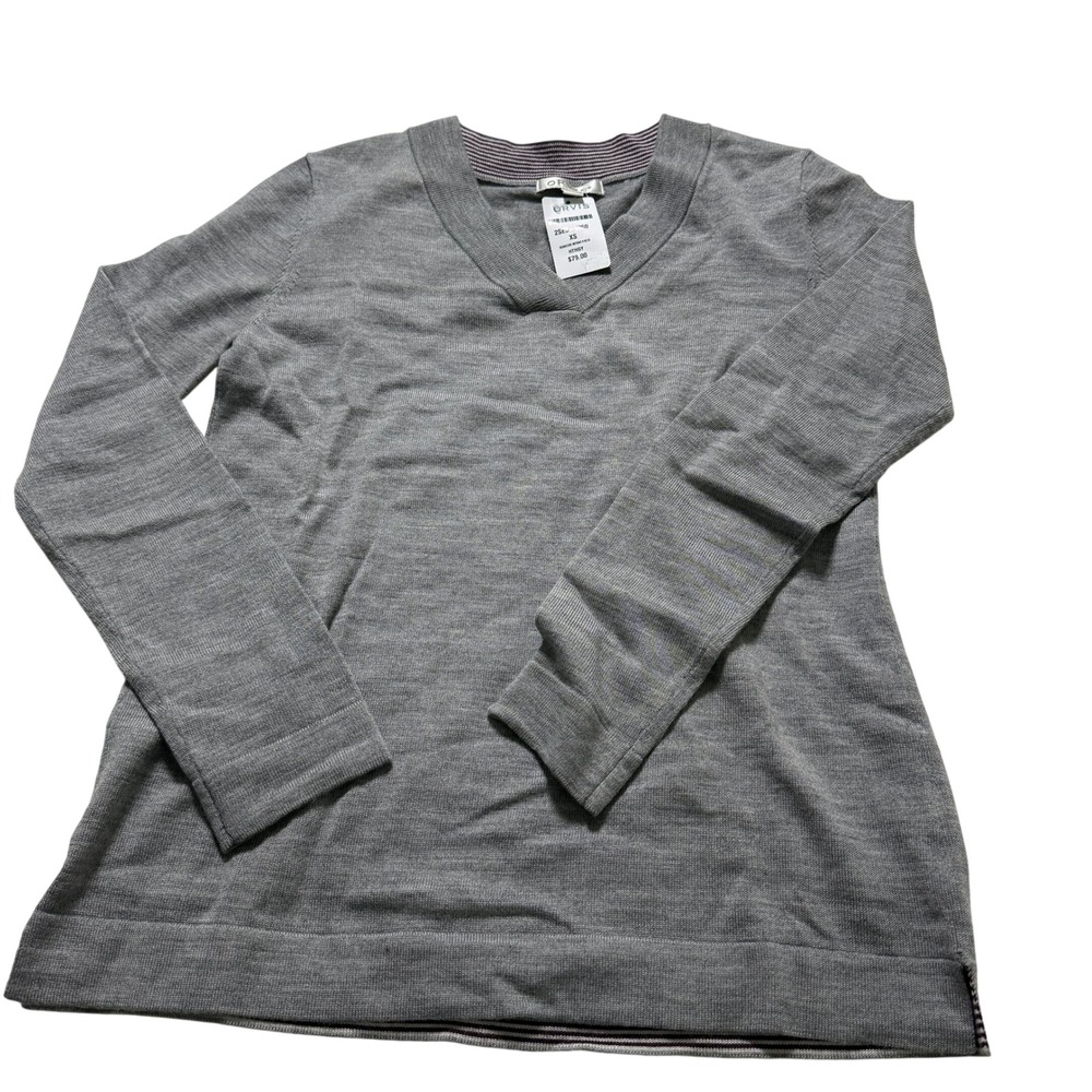 Orvis Signature Merino V Neck Sweater Womens XS Heather Grey Cabincore NWT